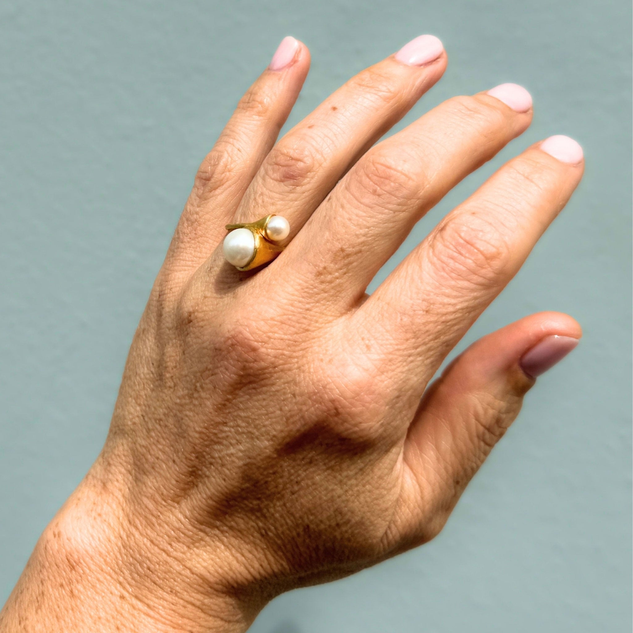 Freshwater Pearl Duo Gold Vermeil Ring